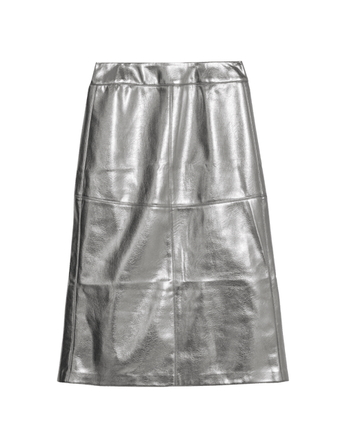 Leather Look Metallic Midi A-Line Skirt