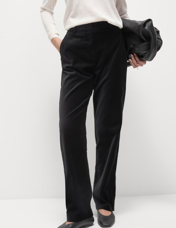 Cotton Rich Velvet Straight Leg Trousers