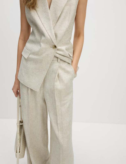 Linen Blend Wide Leg Trousers
