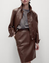 Leather Look Knee Length A-Line Skirt