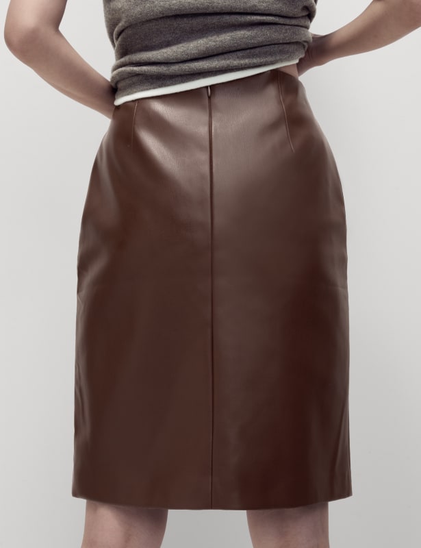 Leather Look Knee Length A-Line Skirt