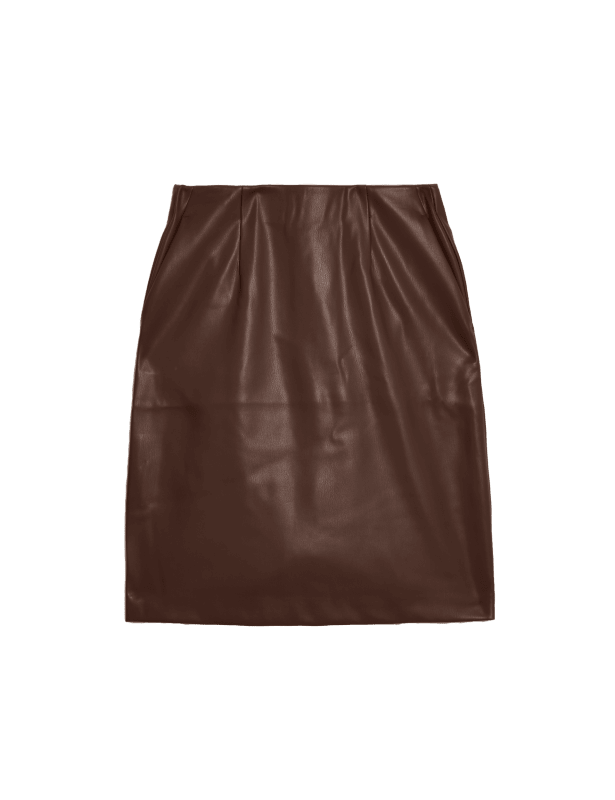 Leather Look Knee Length A-Line Skirt