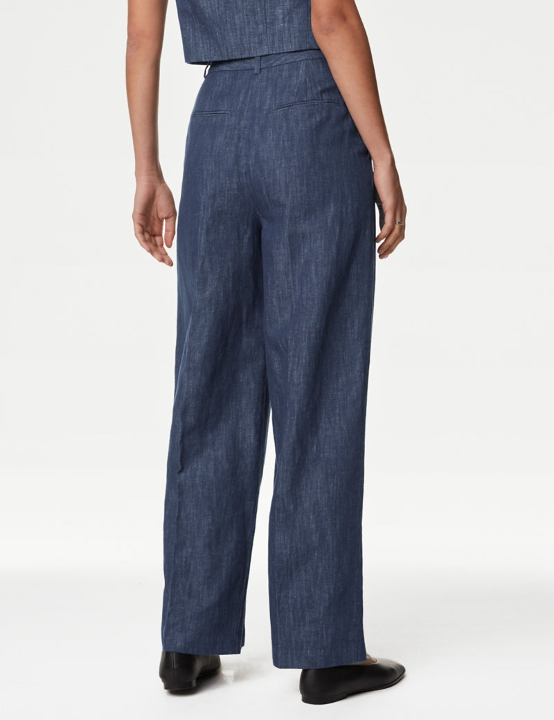 Cotton Rich Pleat Front Wide Leg Trouser