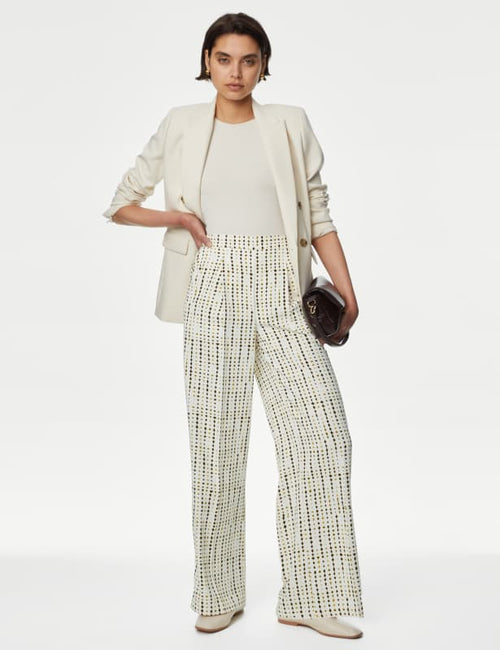 Printed Elasticated Waist Wide Leg Trousers