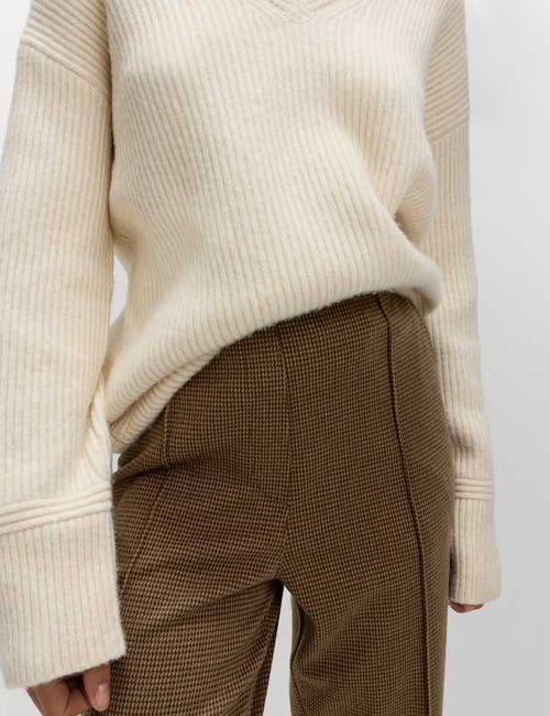 Jersey Twill Checked Straight Leg Trousers