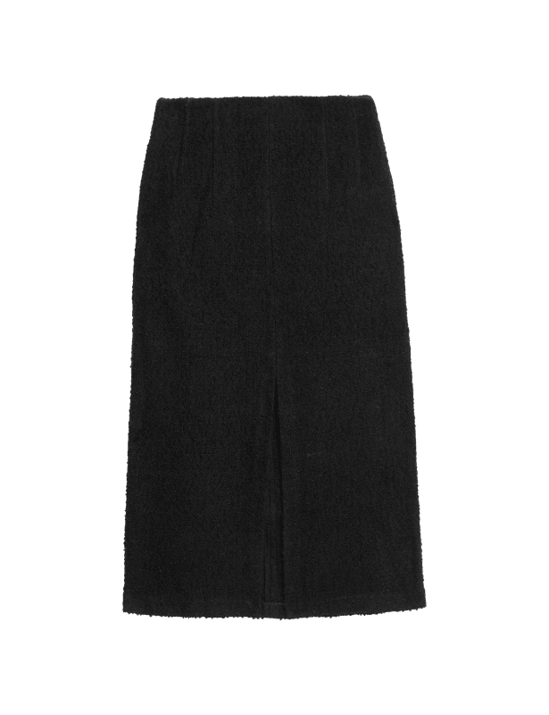 Tweed Split Front Midi Column Skirt with Wool