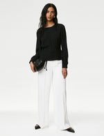 Crepe Elasticated Waist Wide Leg Trousers