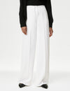 Crepe Elasticated Waist Wide Leg Trousers