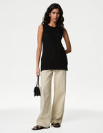 Cotton Blend Wide Leg Chinos