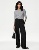 Cotton Blend Wide Leg Chinos