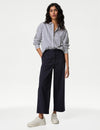 Cotton Blend Wide Leg Cropped Chinos