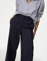 Cotton Blend Wide Leg Cropped Chinos