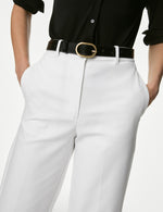 Cotton Blend Wide Leg Cropped Chinos