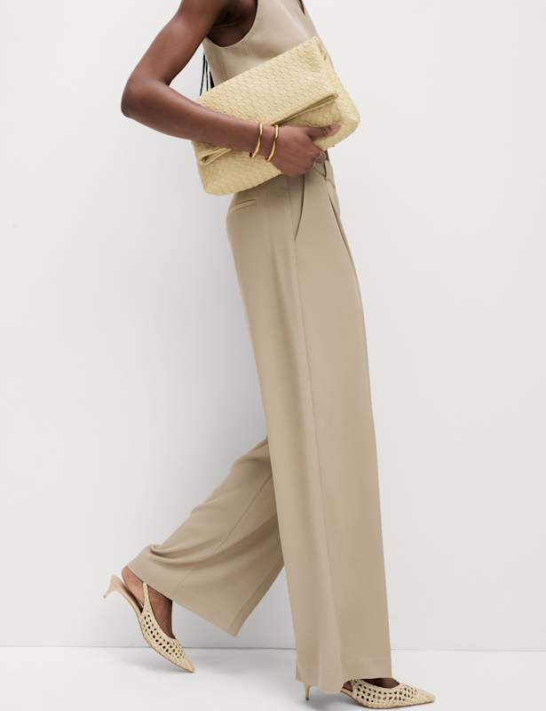 Single Pleat Wide Leg Trousers