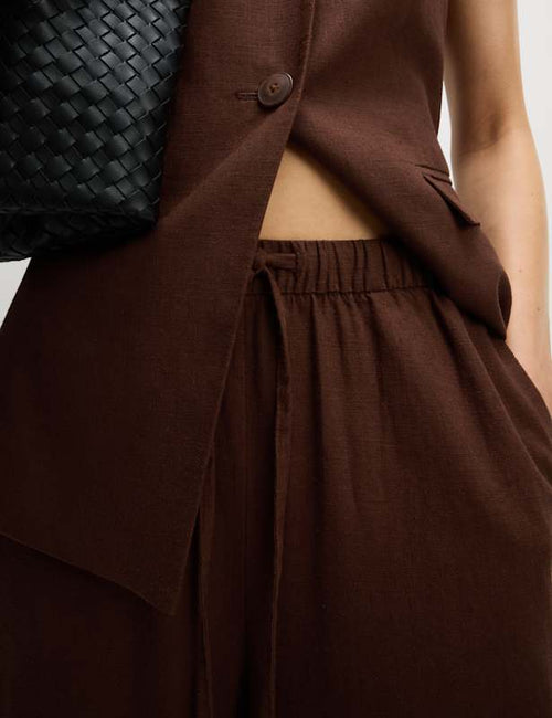 Linen Blend Drawstring Wide Leg Trousers