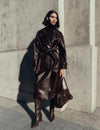 Croc Faux Leather Belted Longline Trench Coat