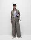 Herringbone Pleat Front Wide Leg Trousers