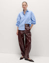 Leather Look Textured Barrel Leg Trousers