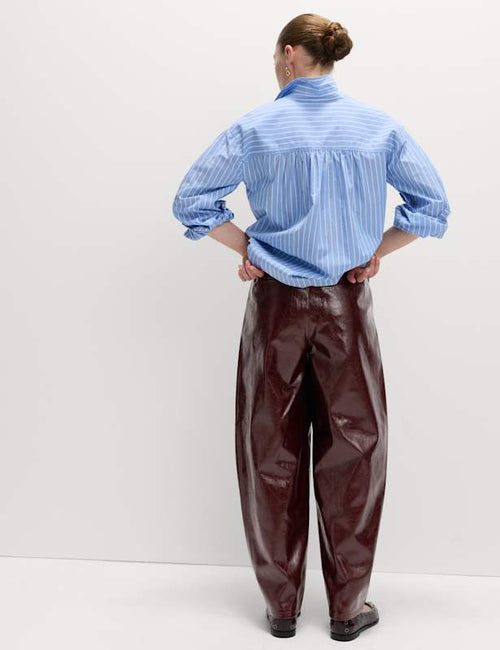 Leather Look Textured Barrel Leg Trousers
