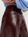 Leather Look Textured Barrel Leg Trousers