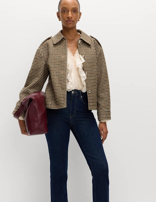Checked Collared Short Jacket