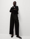 Pinstripe Pleat Front Wide Leg Trousers