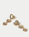 Gold Tone Three Heart Drop Earring