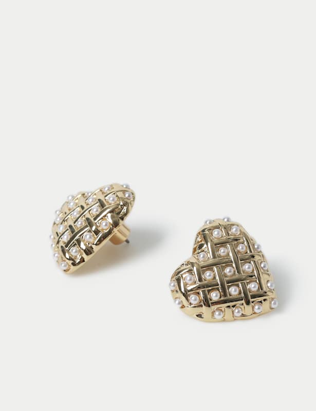 Lattice Pearl Detail Stud Earrings