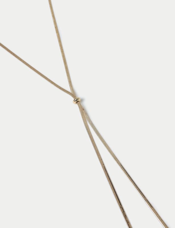 Gold Tone Snake Chain Lariat Long Necklace