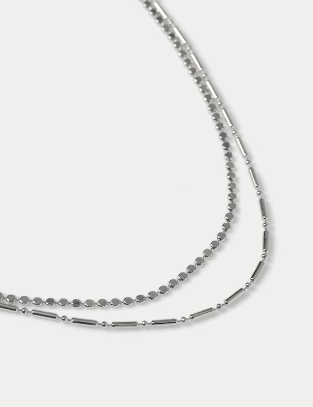 Silver Tone Multi Row Fine Chain Necklace