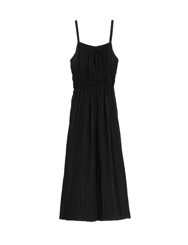 Crinkle Smocked Cami Midi Slip Dress