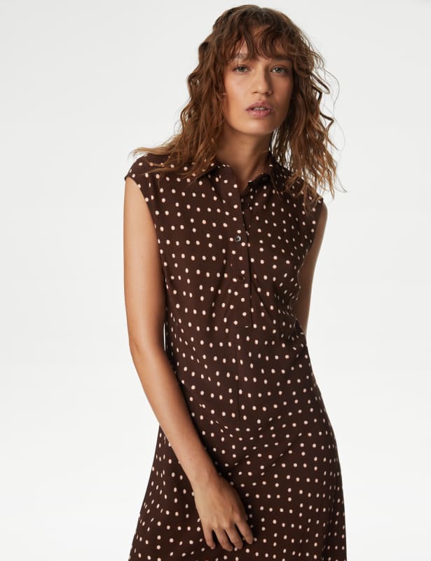 Polka Dot Button Front Midaxi Shirt Dress