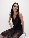 V-Neck Lace Insert Midaxi Slip Dress