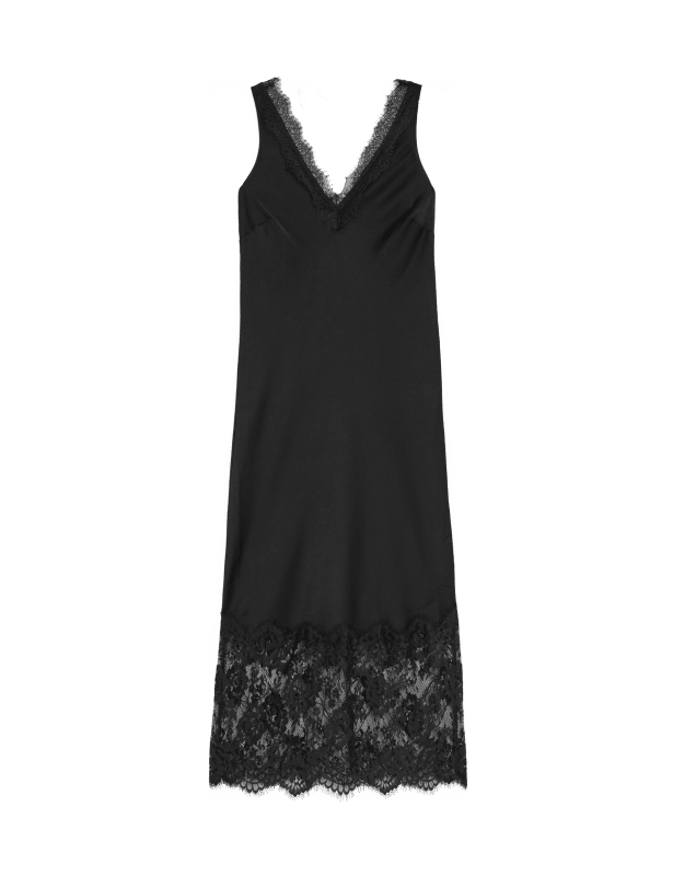 V-Neck Lace Insert Midaxi Slip Dress