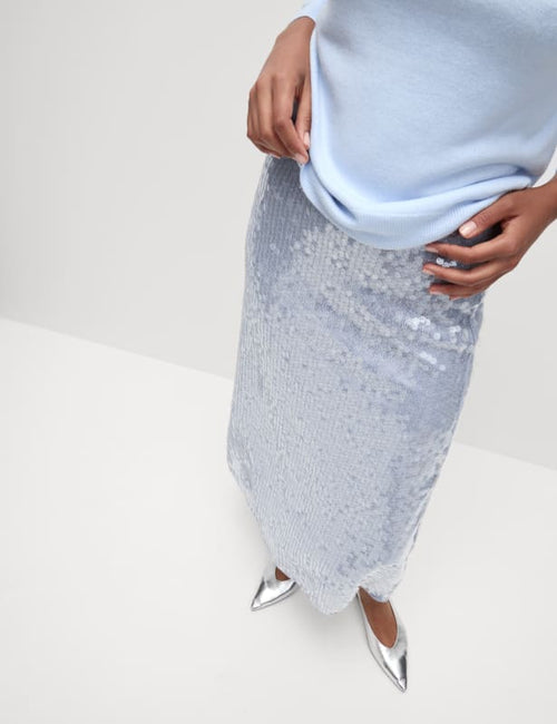 Sequin Midi Slip Skirt