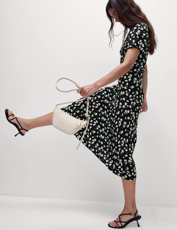 Floral V-Neck Tie Detail Midaxi Tea Dress