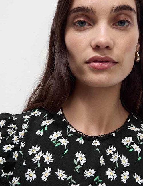 Floral V-Neck Tie Detail Midaxi Tea Dress