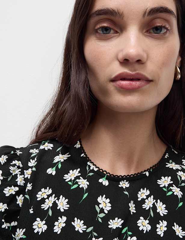 Floral V-Neck Tie Detail Midaxi Tea Dress