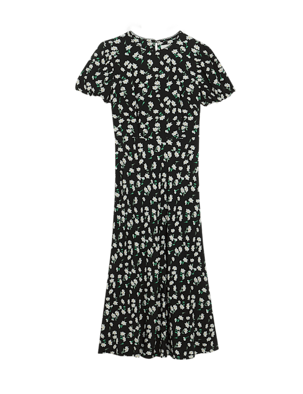 Floral V-Neck Tie Detail Midaxi Tea Dress