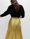 Metallic Gold Pleated Midi Skirt