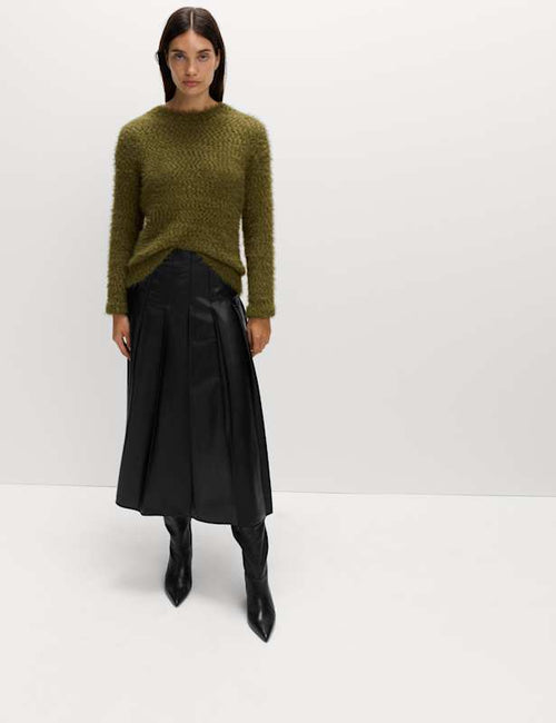 Leather Look Pleated Midaxi Skirt