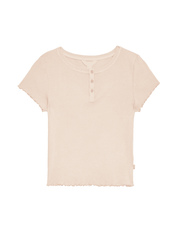 Cotton Rich Ribbed Cropped Pyjama Top