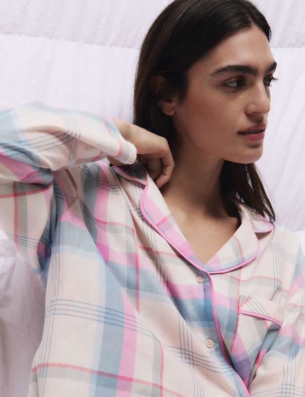 Cotton Blend Checked Pyjama Top