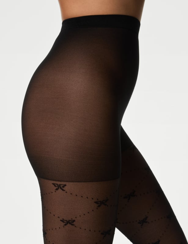 Sheer Bow Diamond Tights