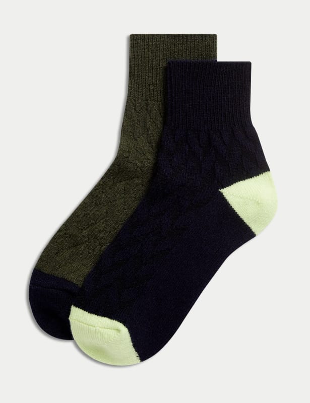 2pk Thermal Wool Blend Ankle High Socks