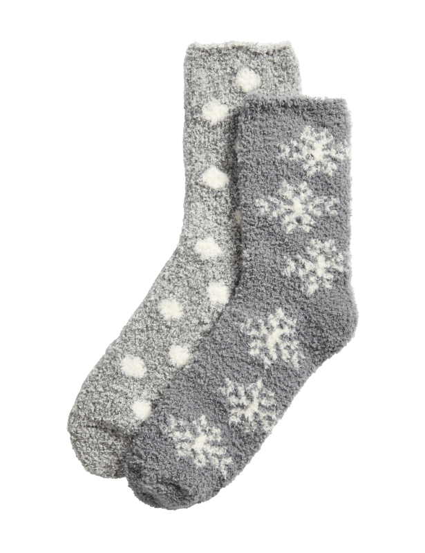 2pk Cosy Snowflake Fluffy Socks