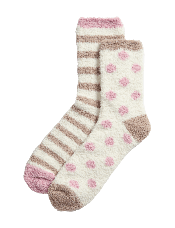 2pk Cosy Spot & Striped Fluffy Socks