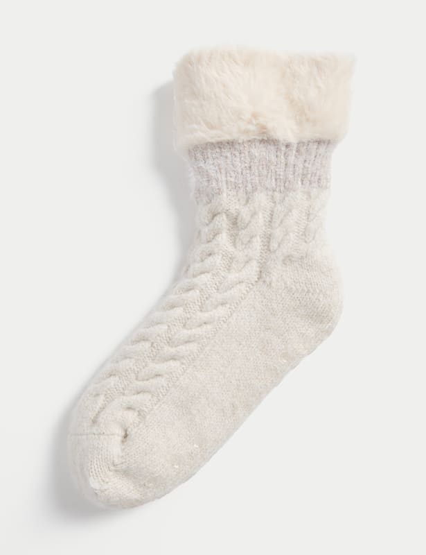 Fluffy Faux Fur Collar Slipper Socks