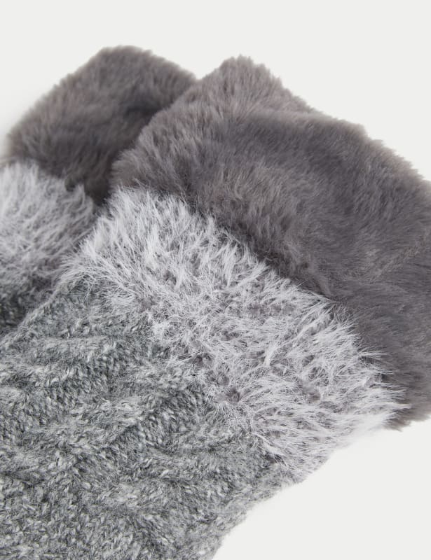 Fluffy Faux Fur Collar Slipper Socks