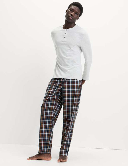 Pure Cotton Henley Checked Pyjama Set